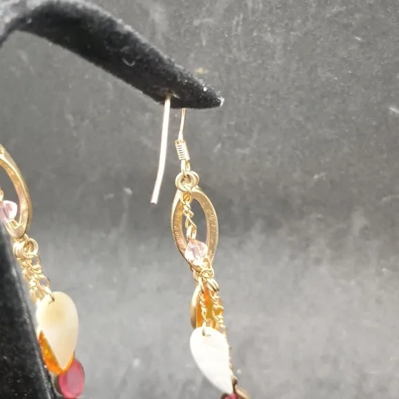 Vintage Gold Tone Beaded Charm Chain Dangle Earrings - Picture 4 of 4